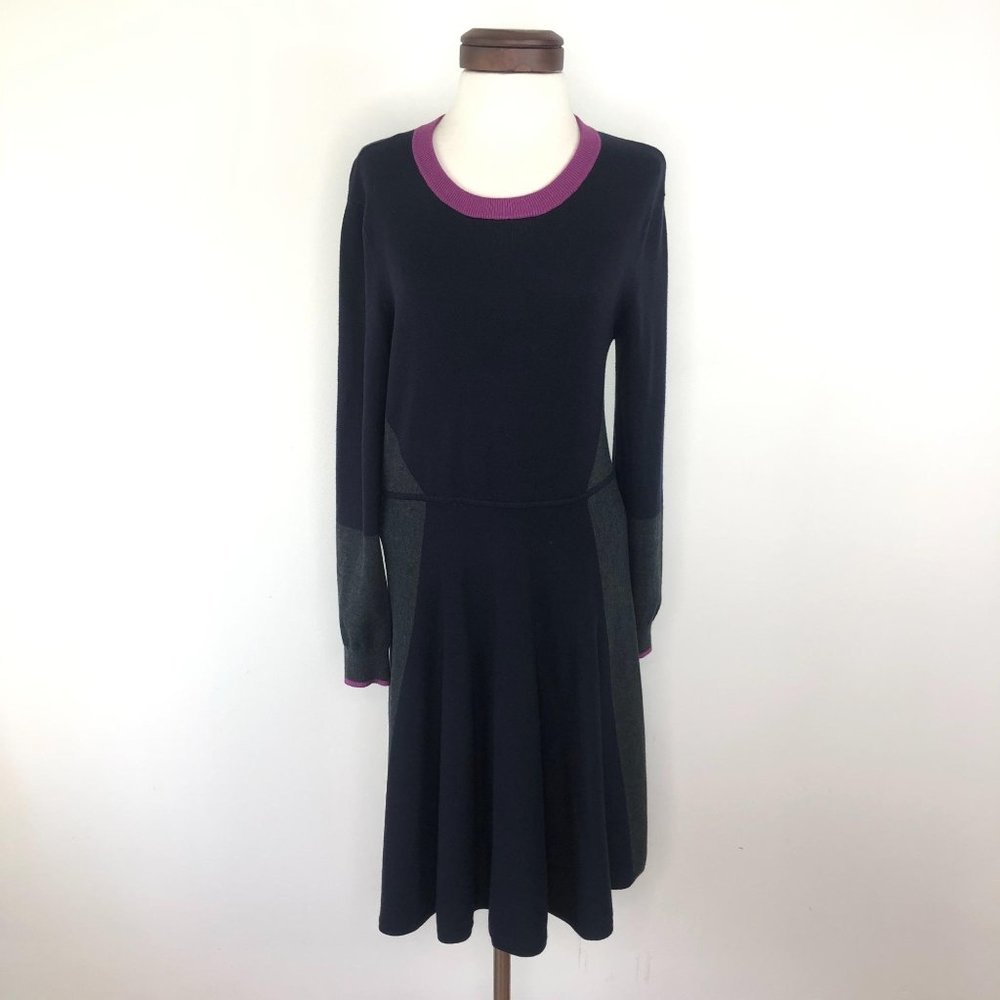 Eliza J Navy Charcoal Grey Inset Magenta Stripe Dr